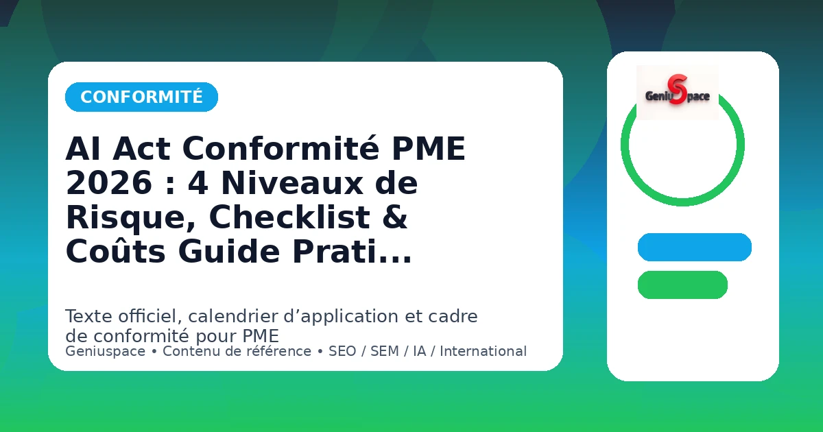 AI Act Conformité PME 2026 — 4 niveaux de risque checklist coûts — Geniuspace