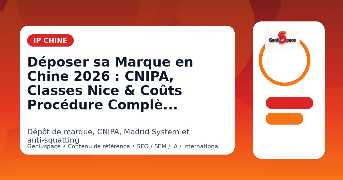 Déposer sa marque en Chine 2026 — CNIPA procédure classes Nice coûts — Geniuspace
