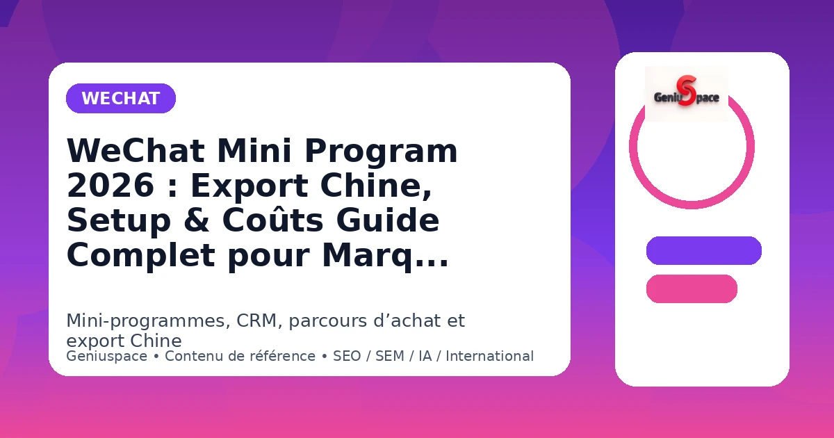 WeChat Mini Program 2026 Export Chine Setup Coûts Guide Geniuspace